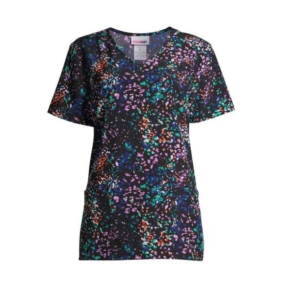 ScrubStar‎ Time for Texture Black Purple Green Scrub Top NEW WITH TAG Size Small - Picture 1 of 8